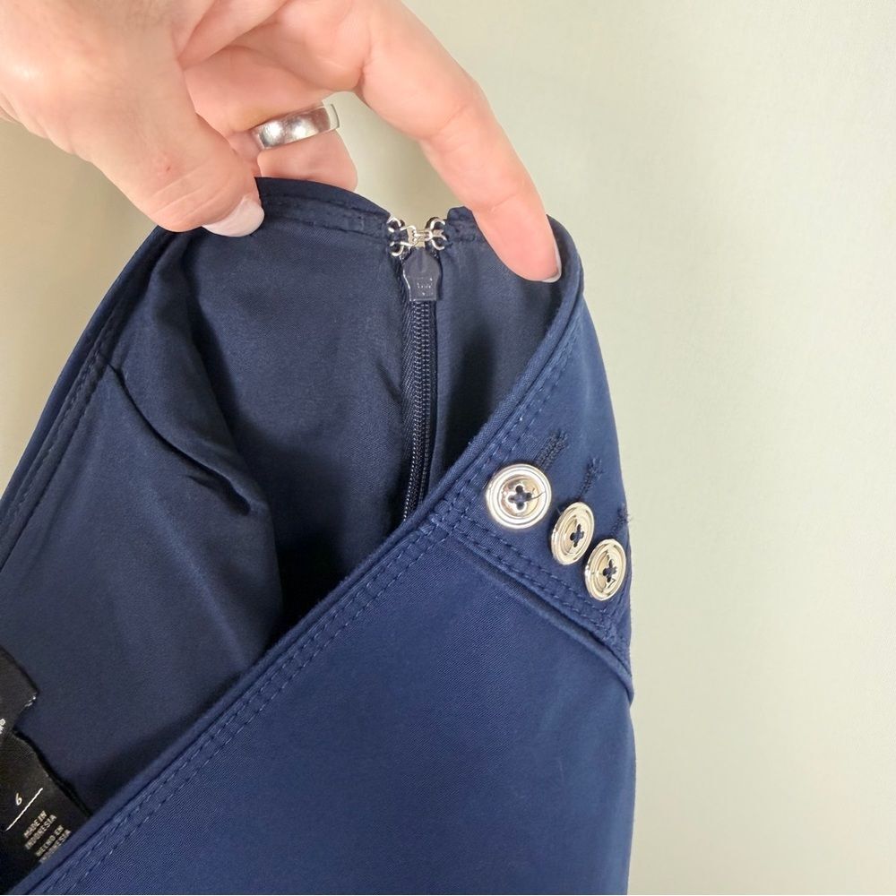 White House Black Market Perfect Form Navy Pencil Skirt Size 6 Stretch Fit Slit - Picture 4 of 11